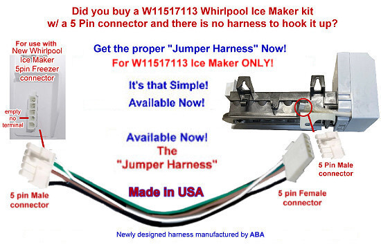 ABA 5-Pin Jumper Harness for Whirlpool Ice Maker W11517113 Replacement-image