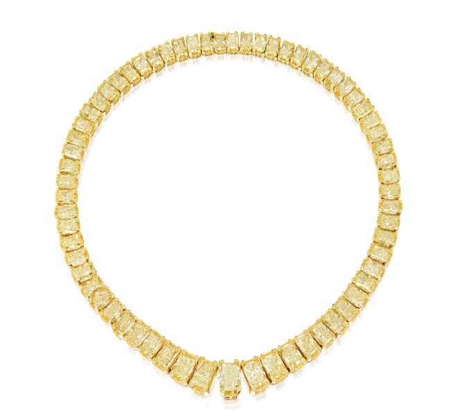 86Ct Simulated Citrine & CZ Tennis Necklace in 14k Yellow Gold Plated