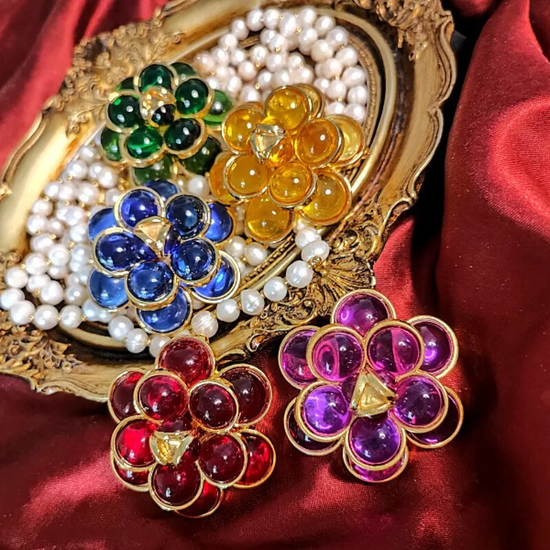 Medieval Vintage Large Size Glazed Flowers Brooch Banquet Wedding Accessories