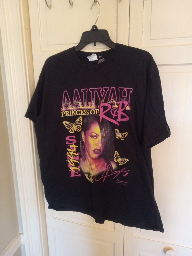 Y2K VTG Aaliyah Graphic Tee Princess of R&B Black XL Short Sleeve Port Tag-image