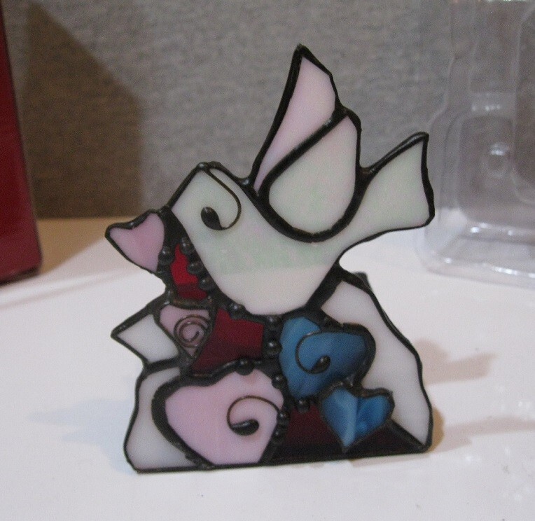 Genuine 1999 Stained Glass Dove Votive Tea Light Candle Holder New in Box