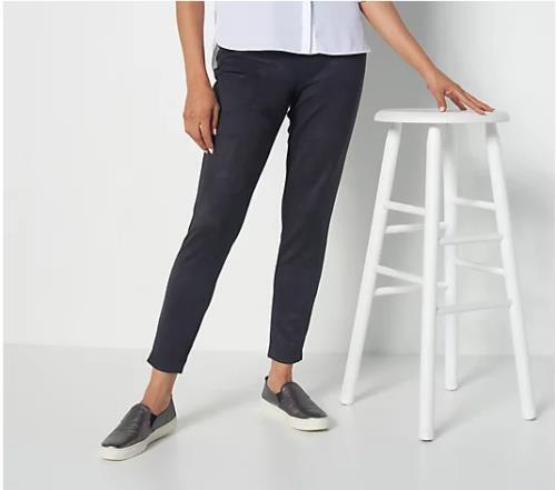 Women with Control Tummy Control Faux Suede Legging (Noir Black, PM) A458838