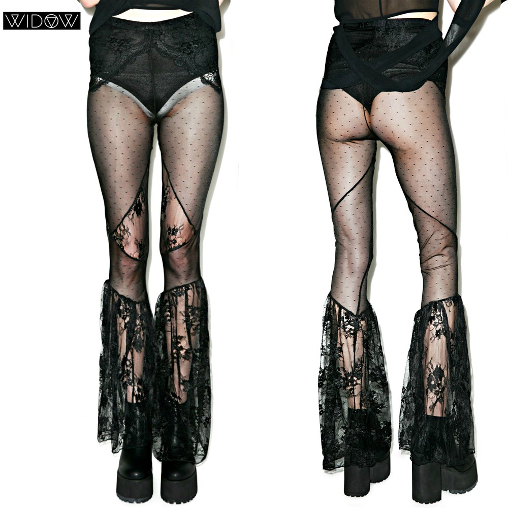 LIP SERVICE WIDOW BELL BOTTOMS LACE LEGGINGS GOTHIC PANTS BURLESQUE VICTORIAN