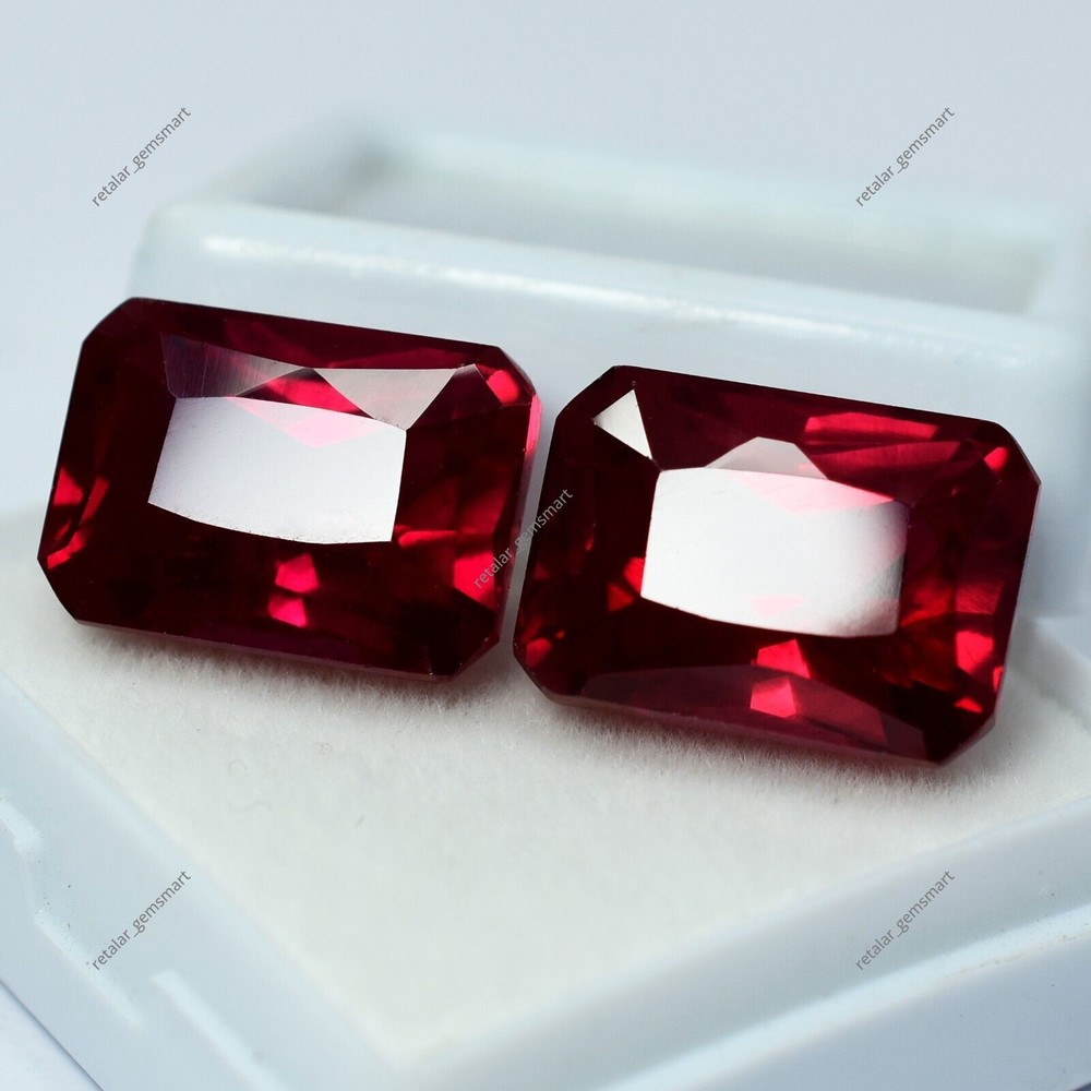 AA++ Certified 16.50 Ct Blood Red Ruby Loose Gemstone Pair Emerald Cut-image