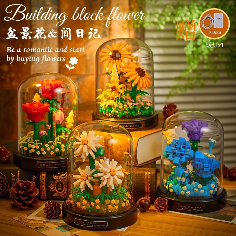 LEGO Flower Bouquet Building Kit with Roses Orchids Sunflowers and LED Lights