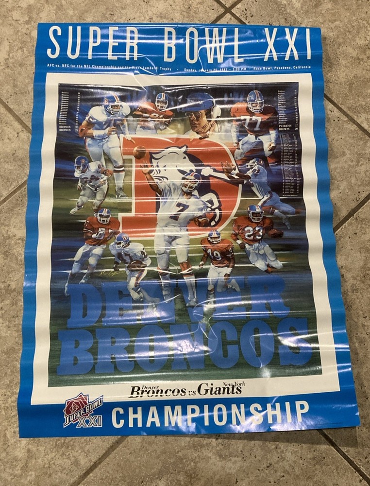 John Elway Denver Broncos vs Giants 1987 NFL Team Poster