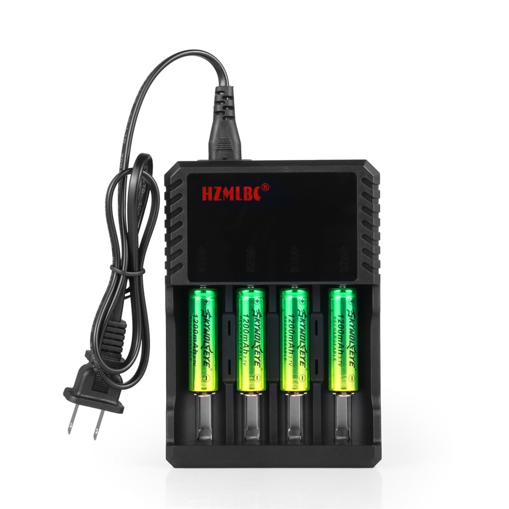 4pcs SkyWolfEye 14500 Battery 1200mAh 3.7V Rechargeable Cell +4 Slot Charger