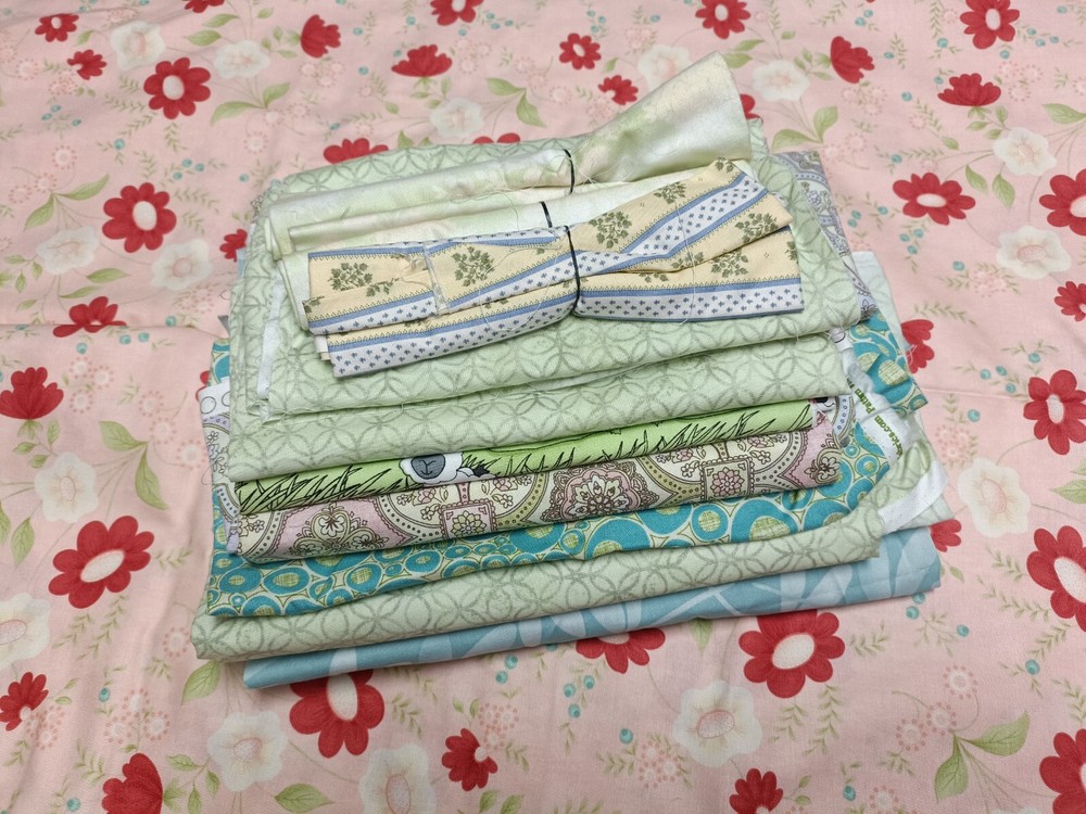 Blue green scrap fabric lot cotton quilting floral fabric