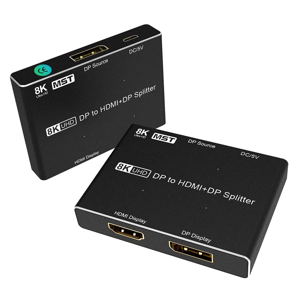 8K DisplayPort 1.4 MST Hub Splitter 1 in 2 Out DP to DP HDMI Converter