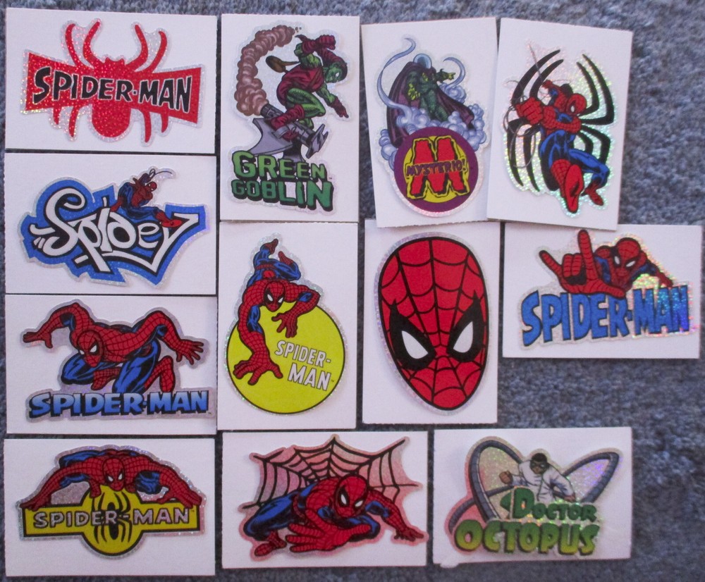 Rare VENDING MACHINE STICKERS SET of 12 Prismatic SPIDER-MAN Series 1 SandyLion