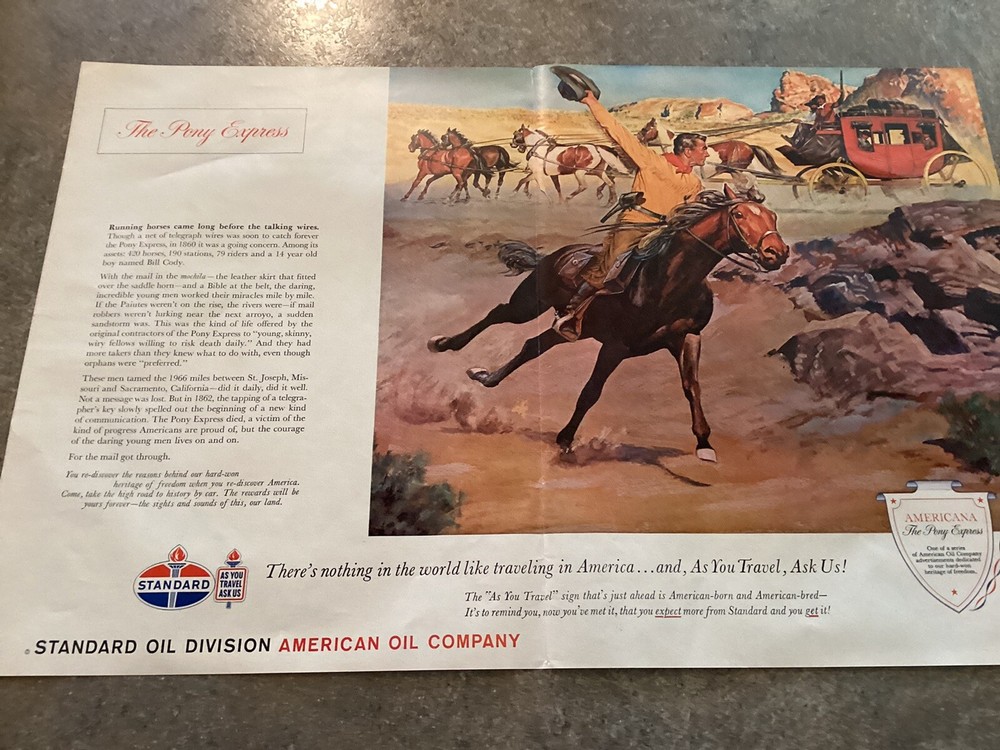 1962 Vintage Ad Standard Oil Division American Oil Company. The Pony Express