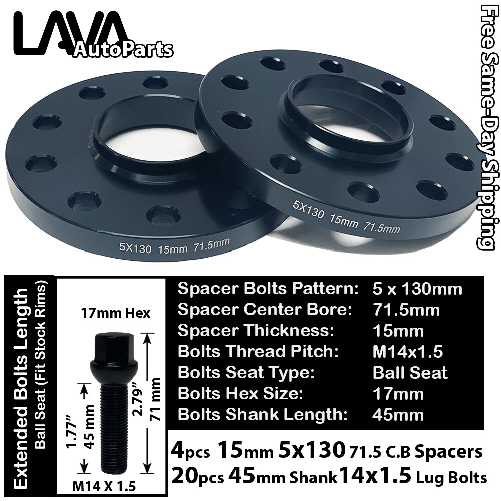 15mm 5x130 Wheel Spacers 71.5CB w/ Bolts for Audi VW Porsche  