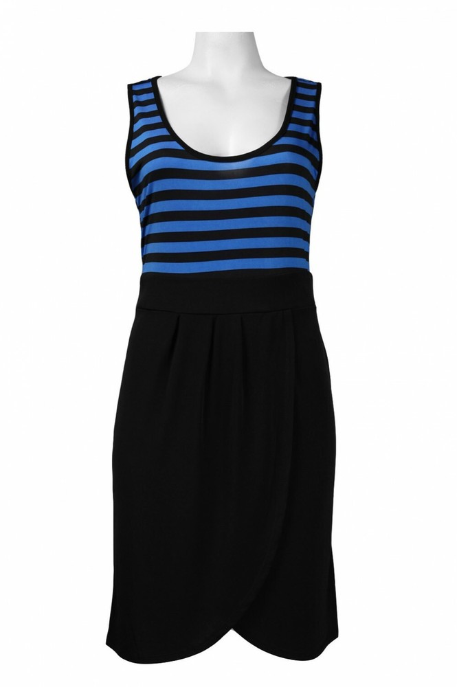 AA Studio U-Neck Tulip Hem Dress Sizes 12-16 Black Blue NWT $39-image