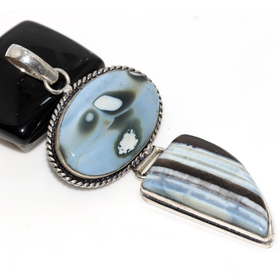 Owhyee Blue Opal 925 Silver Plated Long Pendant 3