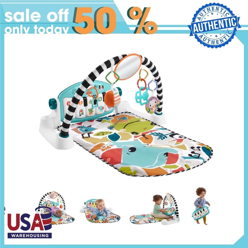 Fisher-Price Baby Playmat Glow and Grow Kick & Play Piano Gym, Blue Musical Lear