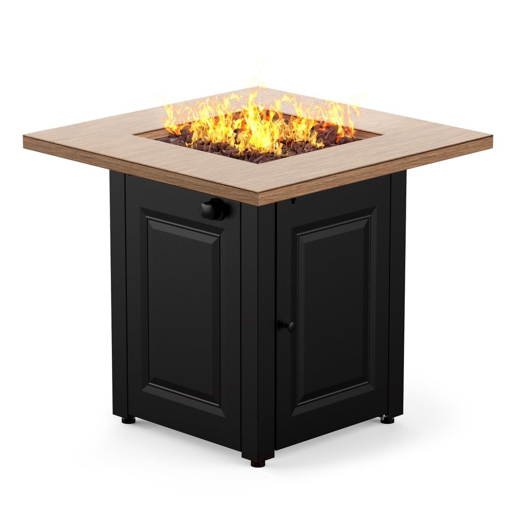 28In Gas Fire Pit Table,50000 BTU Propane Fire Pit Table w/Lid & Lava Rocks