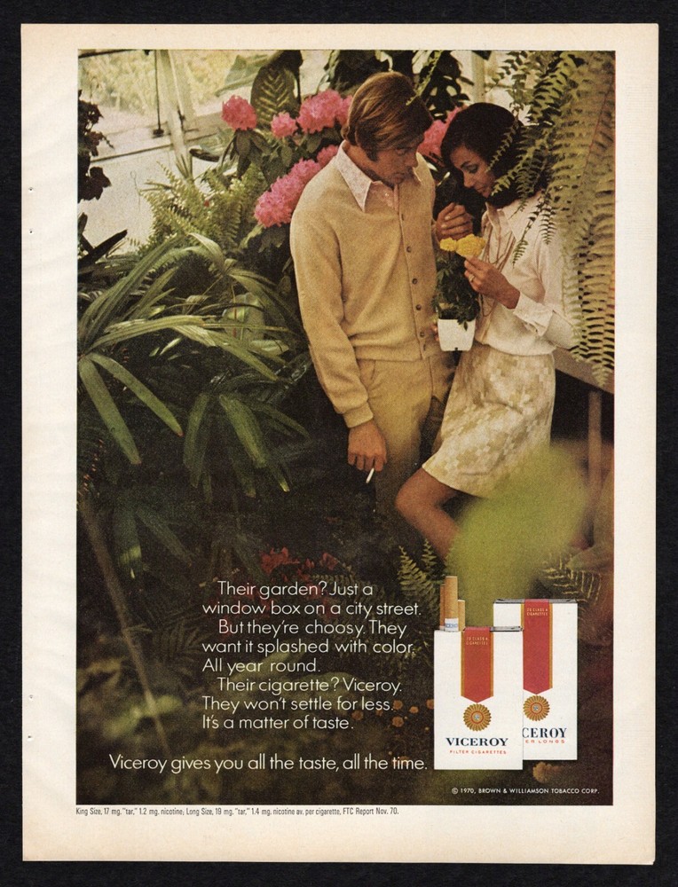 1971 Viceroy Filter Cigarettes Tobacco Taste Window Box Garden Flowers Print Ad