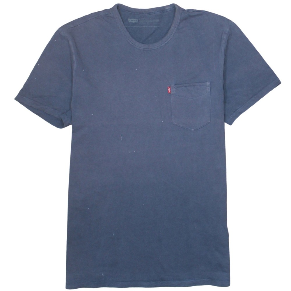 Levis Mens T Shirt Navy Blue Cotton Chest Pocket Red Tab Relaxed Fit Tee M