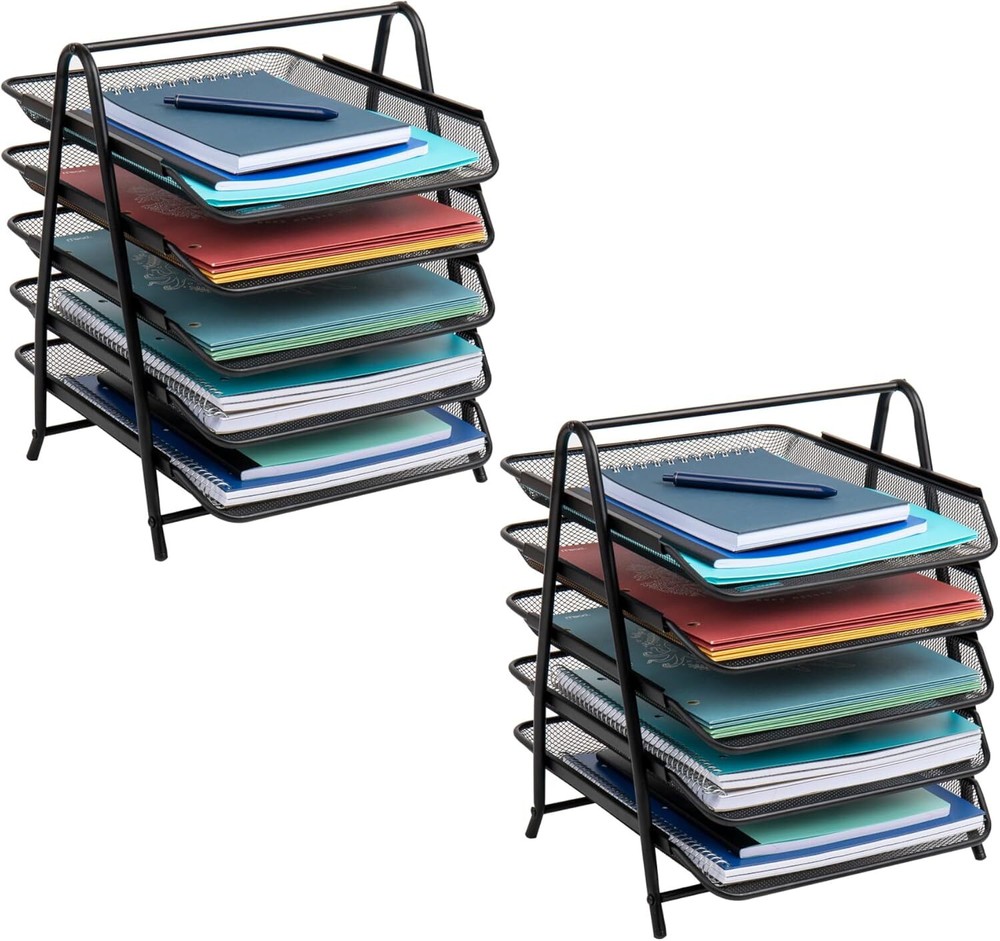 5-Tier Paper Tray, Desktop Organizer, File Storage, Office, Metal Mesh,