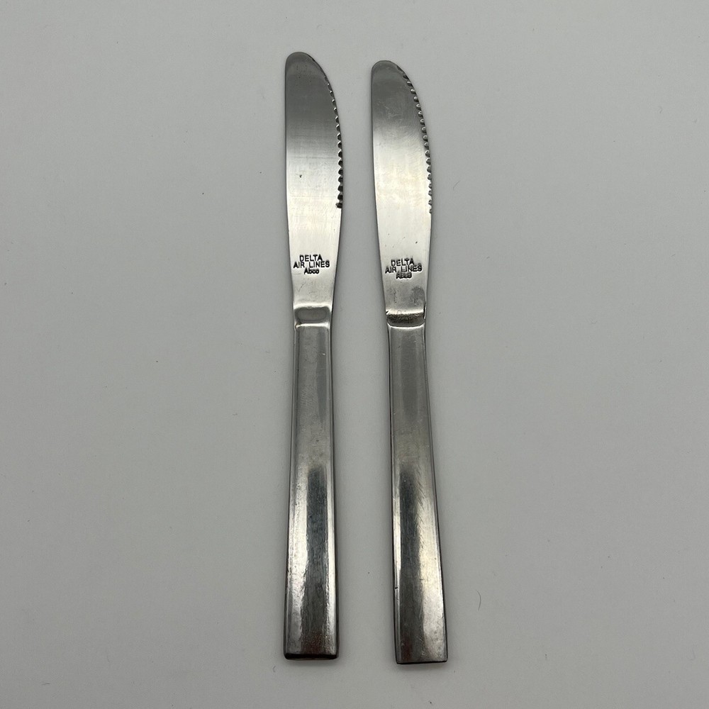 Delta Airlines Stainless Airplane Dinner Knife Vintage ABCO Silverware set of 2-image