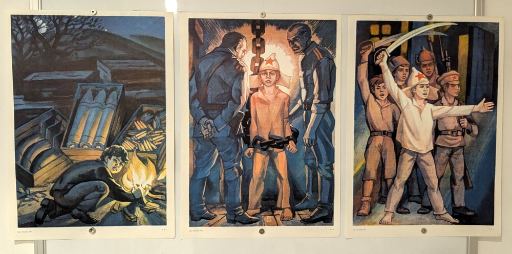 Triple Poster Triptych 1984 - Original Soviet -  small ammunition arsonist WW II