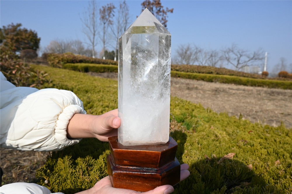 5.4LB Natural clear White Crystal Obelisk Quartz Wand Tower Point Healing+Stand