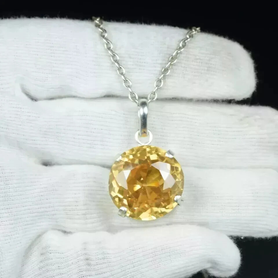 AA 95 Ct Natural Yellow Zircon Pendant in 925 Solid Silver Round Cut SG Gemstone-image