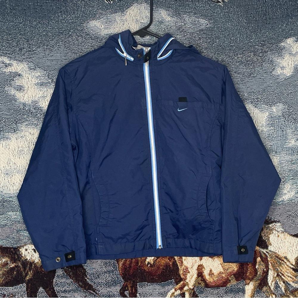 Y2K Nike Gray Tag Vintage Navy Blue Kids Zip Up Windbreaker Sweater Size Medium