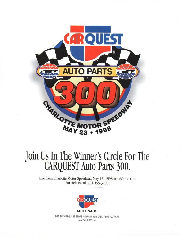 1997 CARQUEST 300 NASCAR Print Ad Wall Art Charlotte Race Track 1998