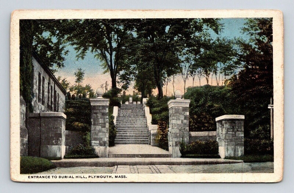 Plymouth Massachusetts Burial Hill Entrance Historic Landmark WB Postcard