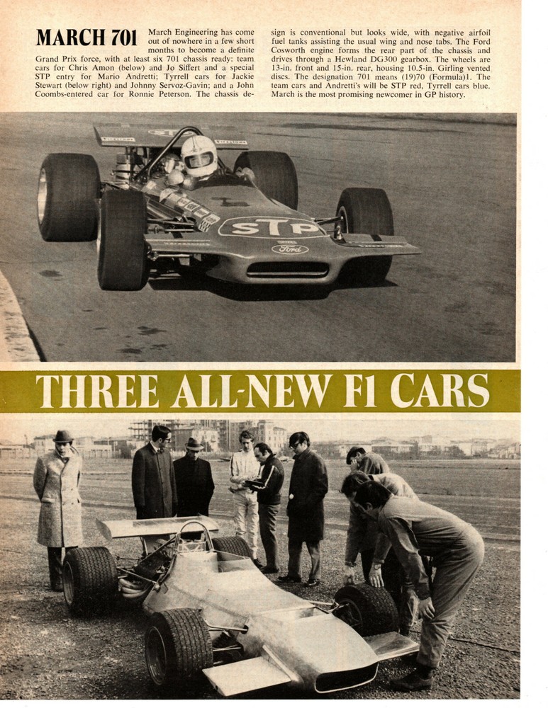 1970 F1 Cars March 701 De Tomaso 38/1 BRM P153 Original 3-Page Article