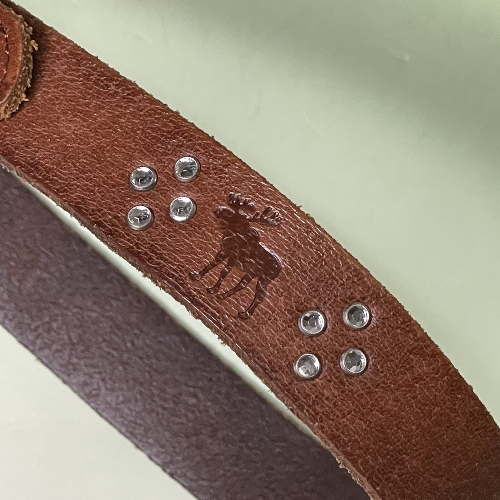 Abercrombie Fitch Belt Womens Brown Leather Size XS Classic Moose Logo Studs-image
