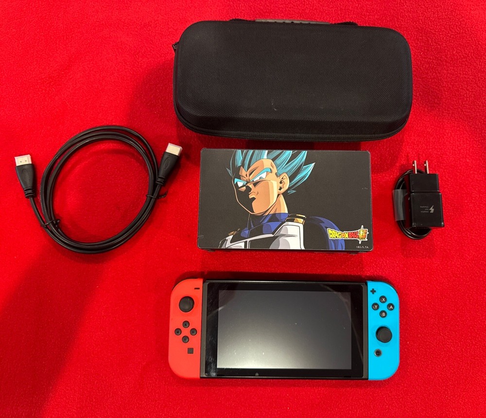 Nintendo Switch V2 32GB Console Bundle Neon JoyCons W Dock Case +Dragonball Skin