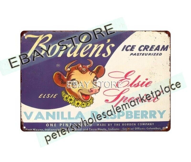 Vintage Elsie the Cow Vanilla Raspberry Ice Cream Tin Sign Art Print