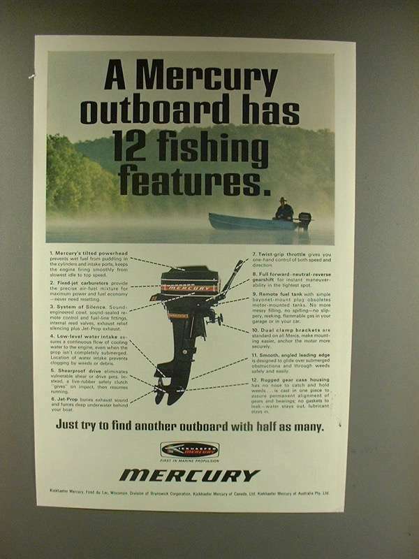 1968 Mercury Outboard Motor Ad - 12 Fishing Features