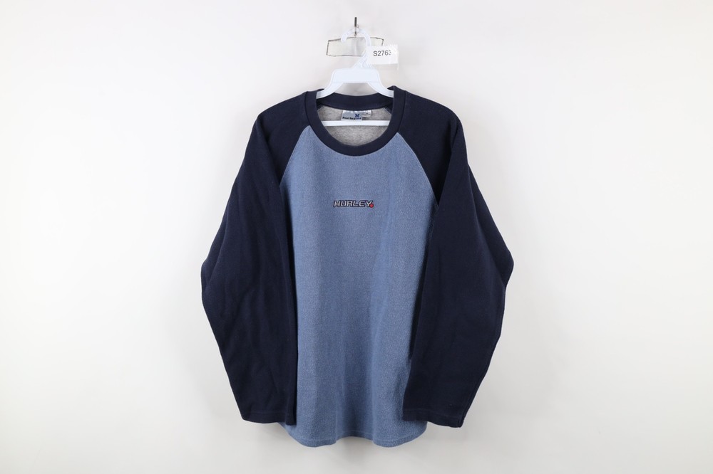 Vintage 90s Y2K Hurley Int Mens M Spell Out Surfing Ribbed Knit Raglan T-Shirt