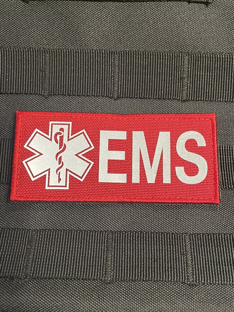 EMS Reflective Patch EMT Paramedic First Responder Medic Fire Hook Loop Red