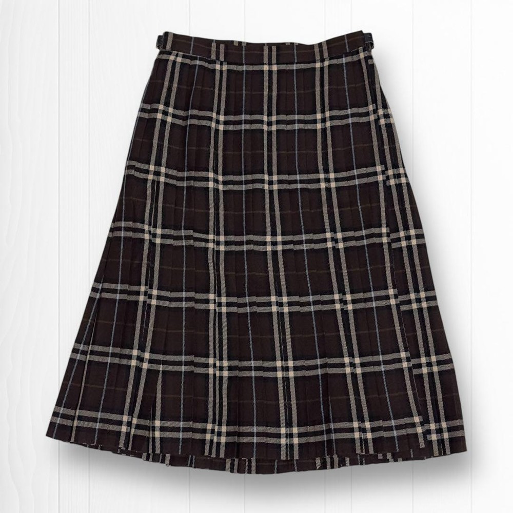 Burberry London 2Way Nova Check Wrap Skirt Pleated Leather Belt Size M