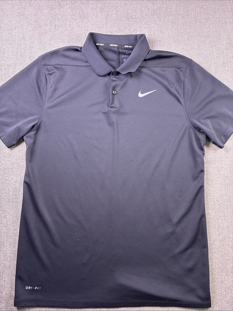 Nike Golf Polo Shirt Men M Black Dri Fit Gray Swoosh Wicking Short Sleeves