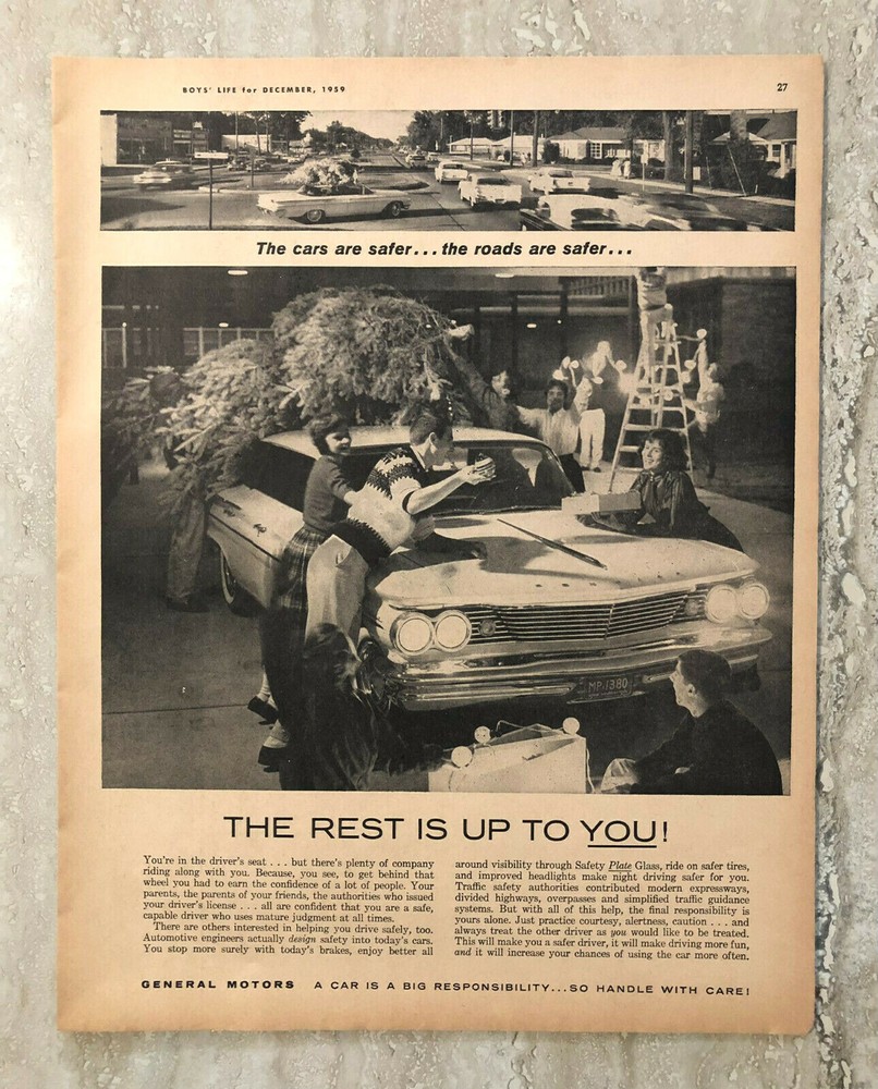1959 General Motors Pontiac Station Wagon Christmas Tree Vintage Print Ad