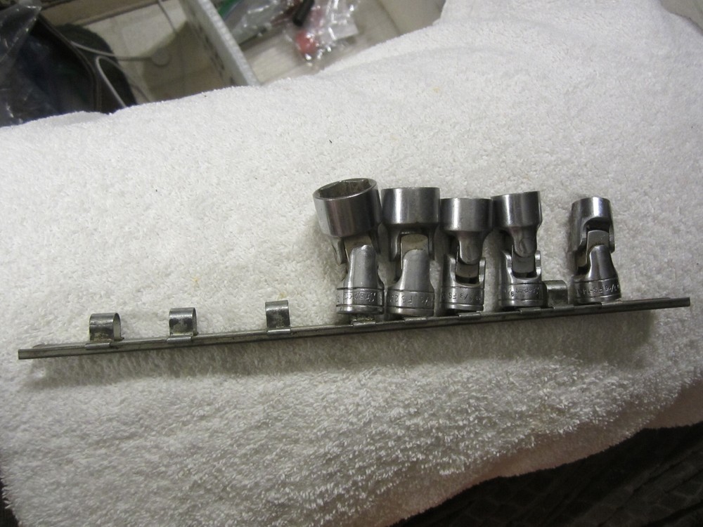 5 pc SNAP ON 3/8” DR 6 POINT SAE SHALLOW CHROME SWIVEL SOCKET SET USA Tool VTG