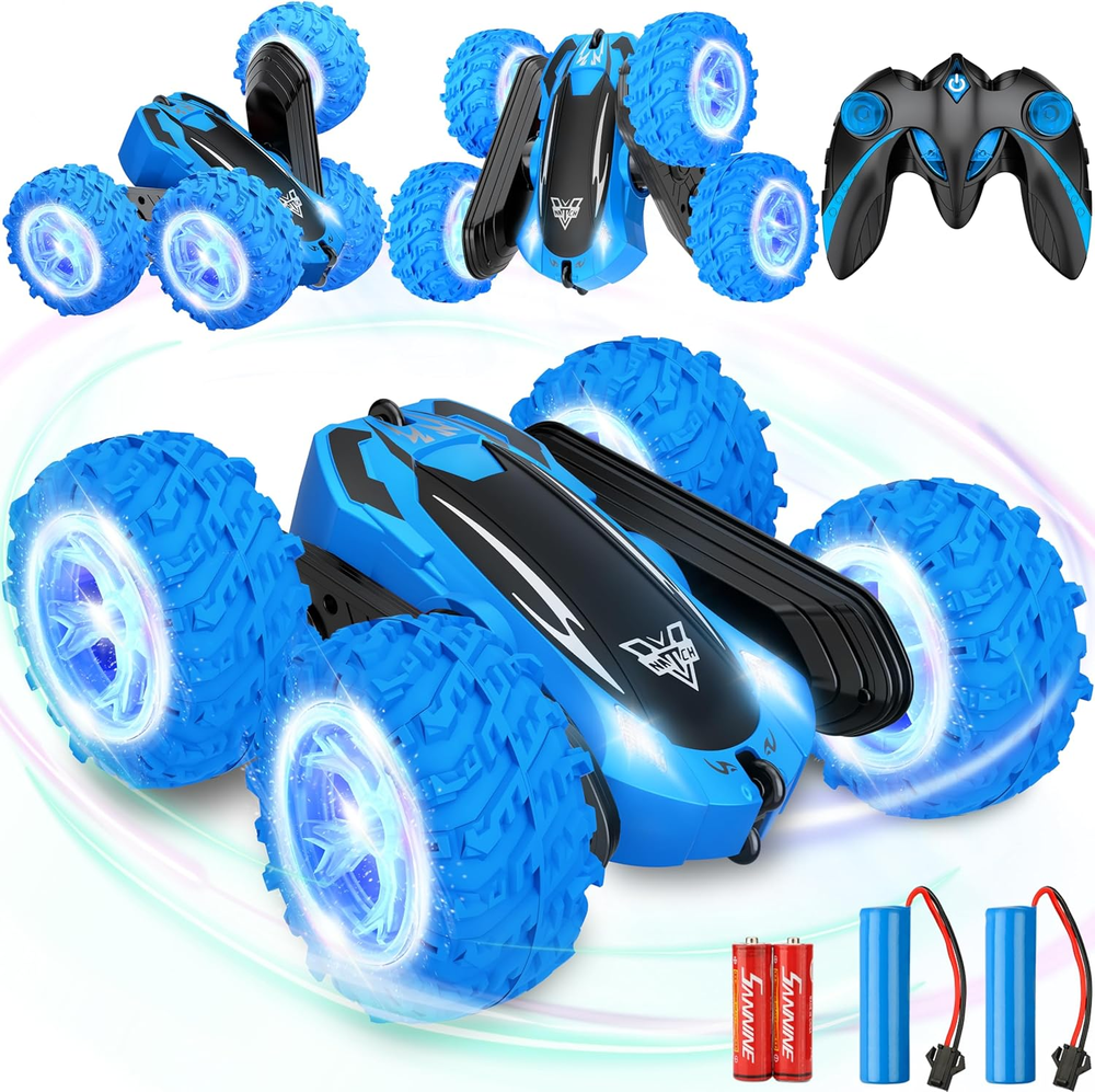 KKONES Remote Control Car,2.4Ghz Electric Race Stunt Car,Double Sided 360° Rolli