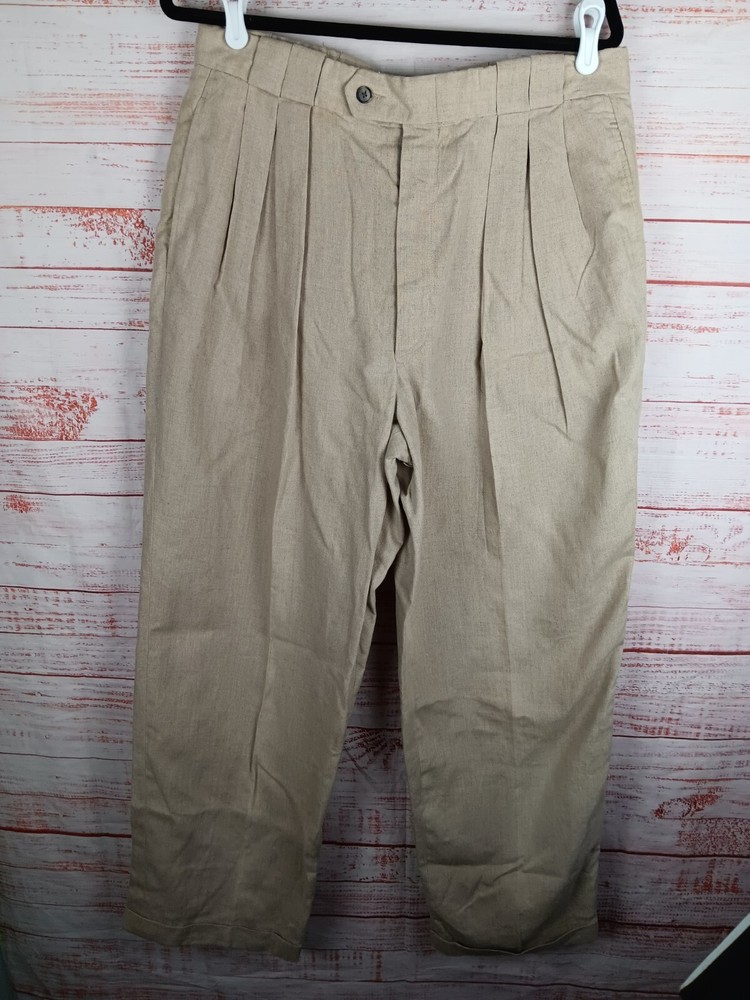 Keaton Chase Dress Pants Men's 33X29 Linen Pleated business casual officewear