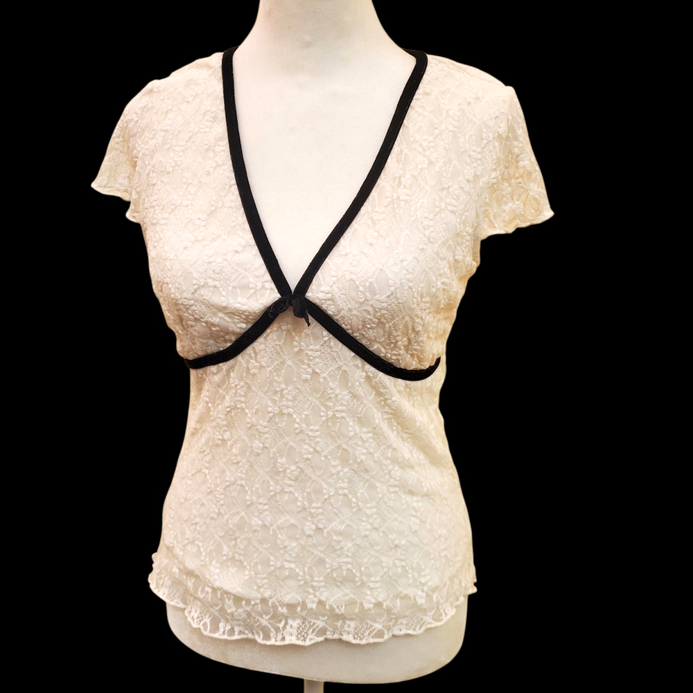 TWILIGHT Womens Black&White Babydoll Top Small 2-4 Fairy Dainty Romantic VINTAGE