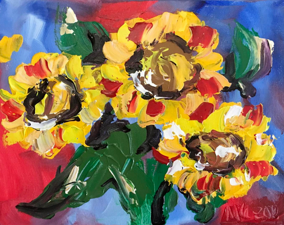 SUNFLOWERS   by  Mark Kazav   Abstract Modern Original Oil Painting 79T7889