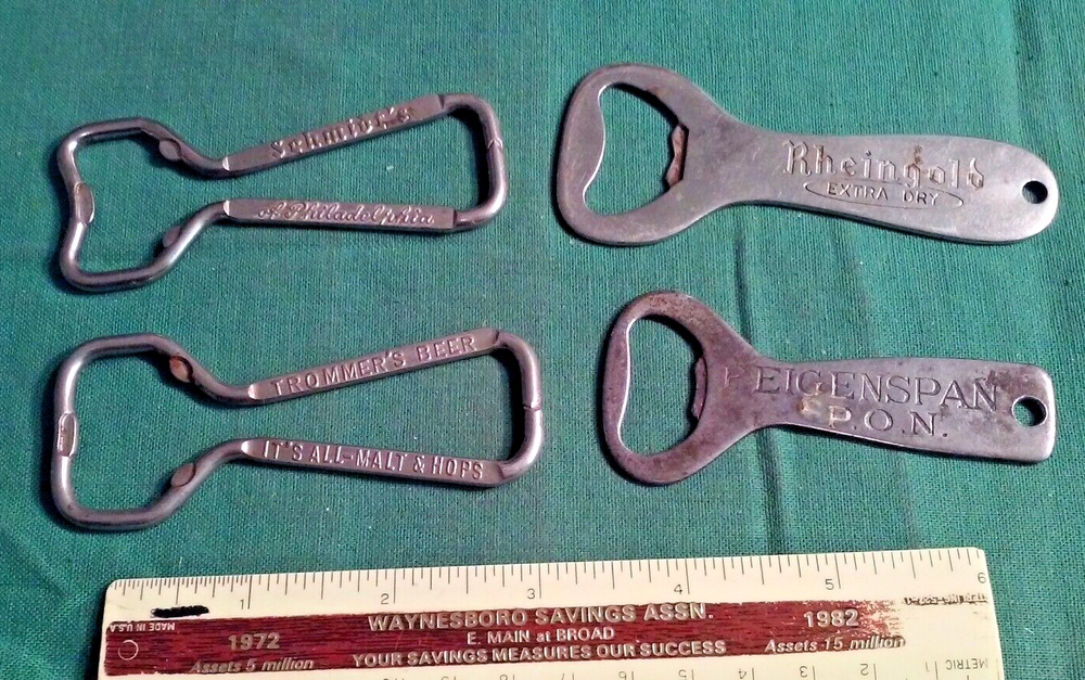 Lot 4 Vintage Metal Beer Bottle openers Less Known Feigenspan Trommer's Schmidts