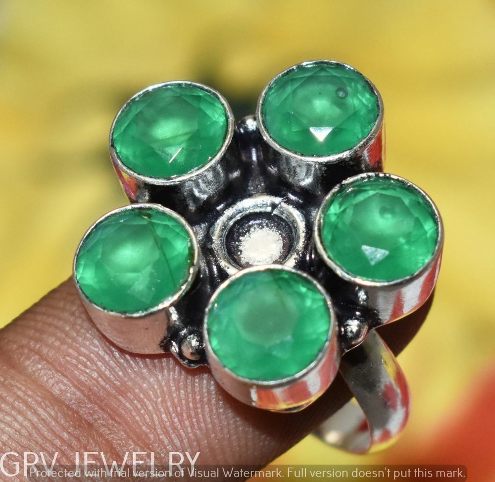 Green Onyx Gemstone Ring 925 Silver Overlay Us Size 9