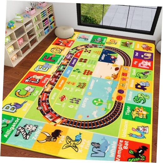 ABC Kids Playroom Rug 78.7x118 Inch Alphabet Animal Play Mat for Nursery-image