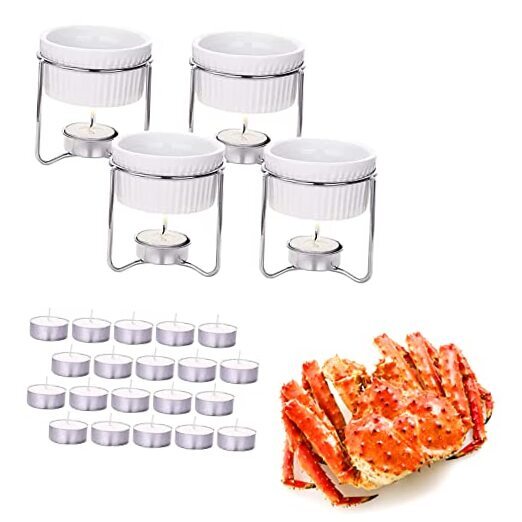 4 Pieces Butter Warmers,Butter Warmers For Seafood with 20 Pieces White Round