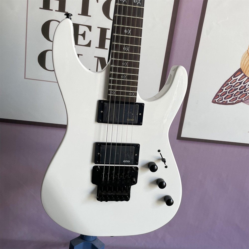 Custom ST White Electric Guitar Floyd Rose Bridge HH Pickups Solid Black Part